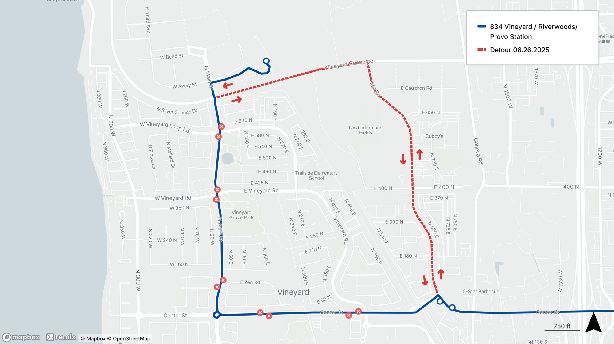 Route 834 Detour Map
