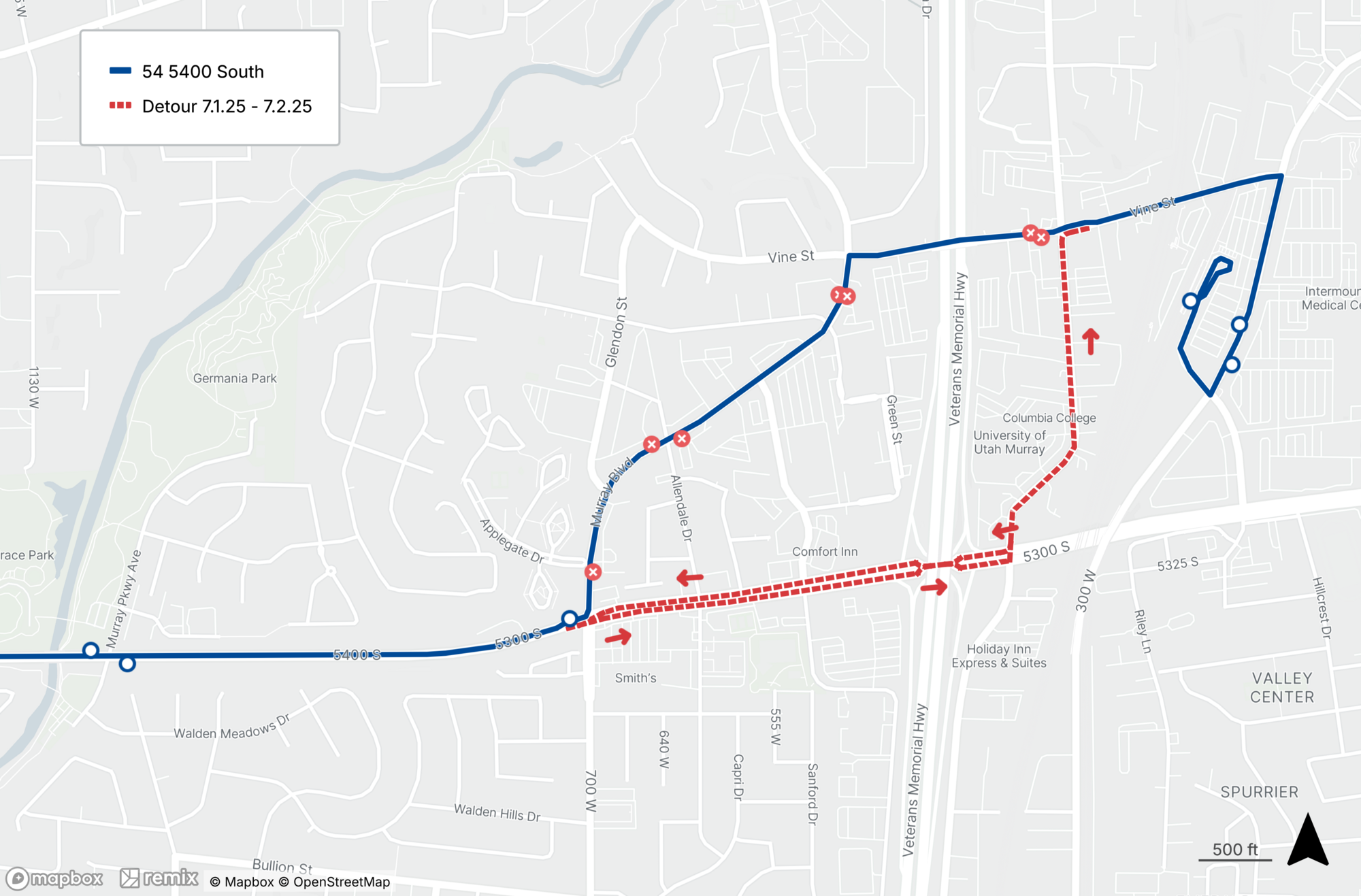 Route 54 Detour Map