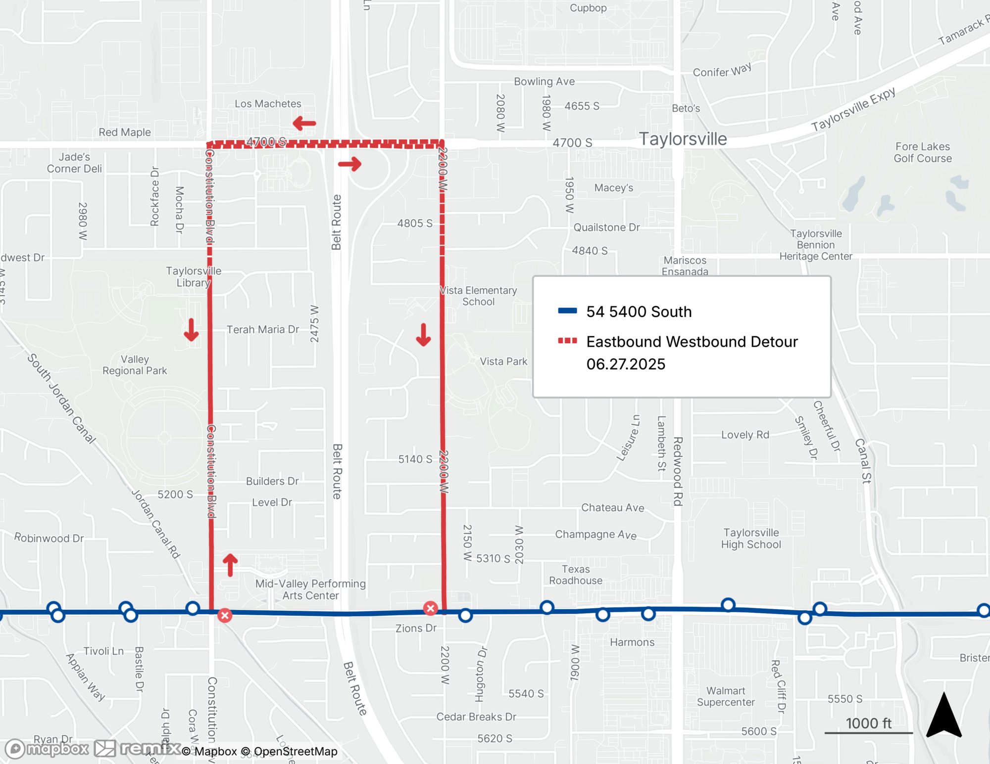 Route 54 Detour Map 06/27/2025