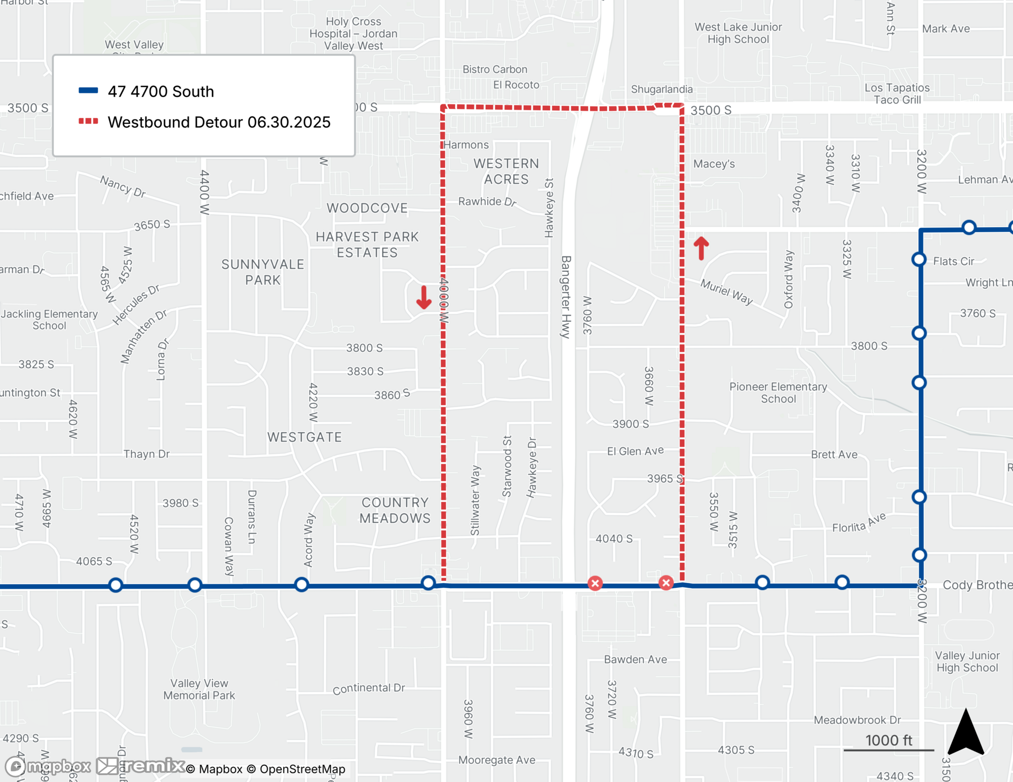 Route 47 Detour Map 6/30/25