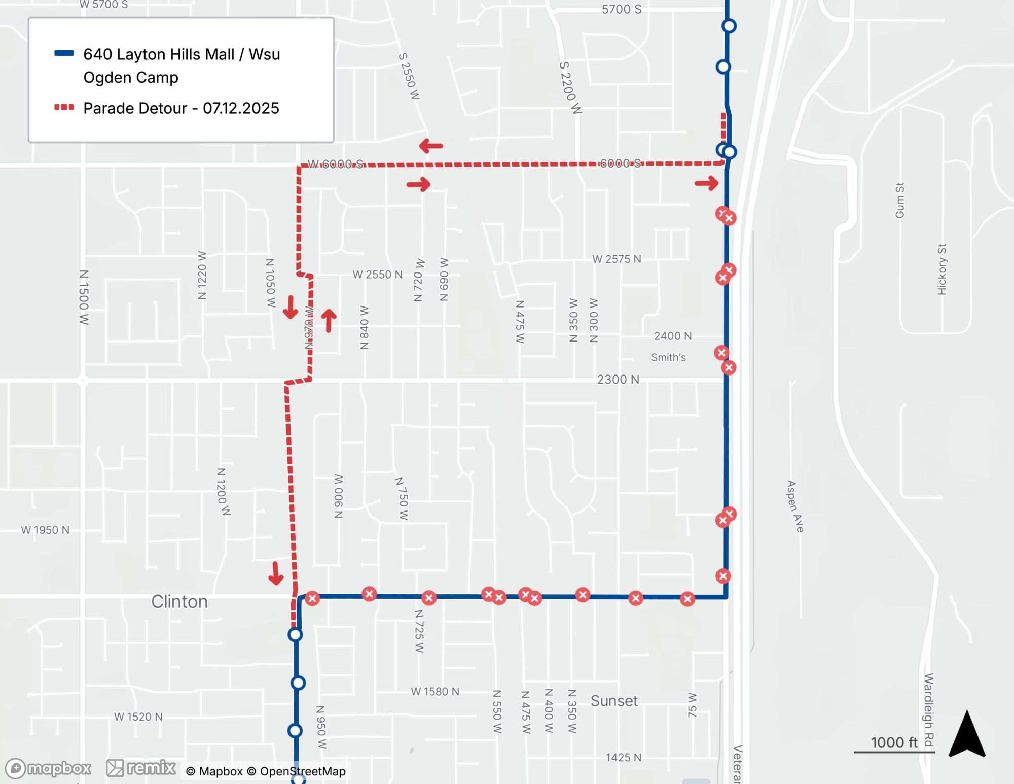 Route 640 Detour Map 07.12.2025