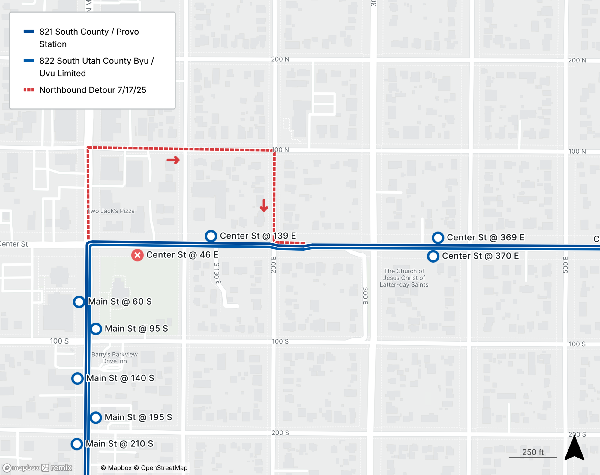 Route 821/822 Detour Map July 17th, 2025