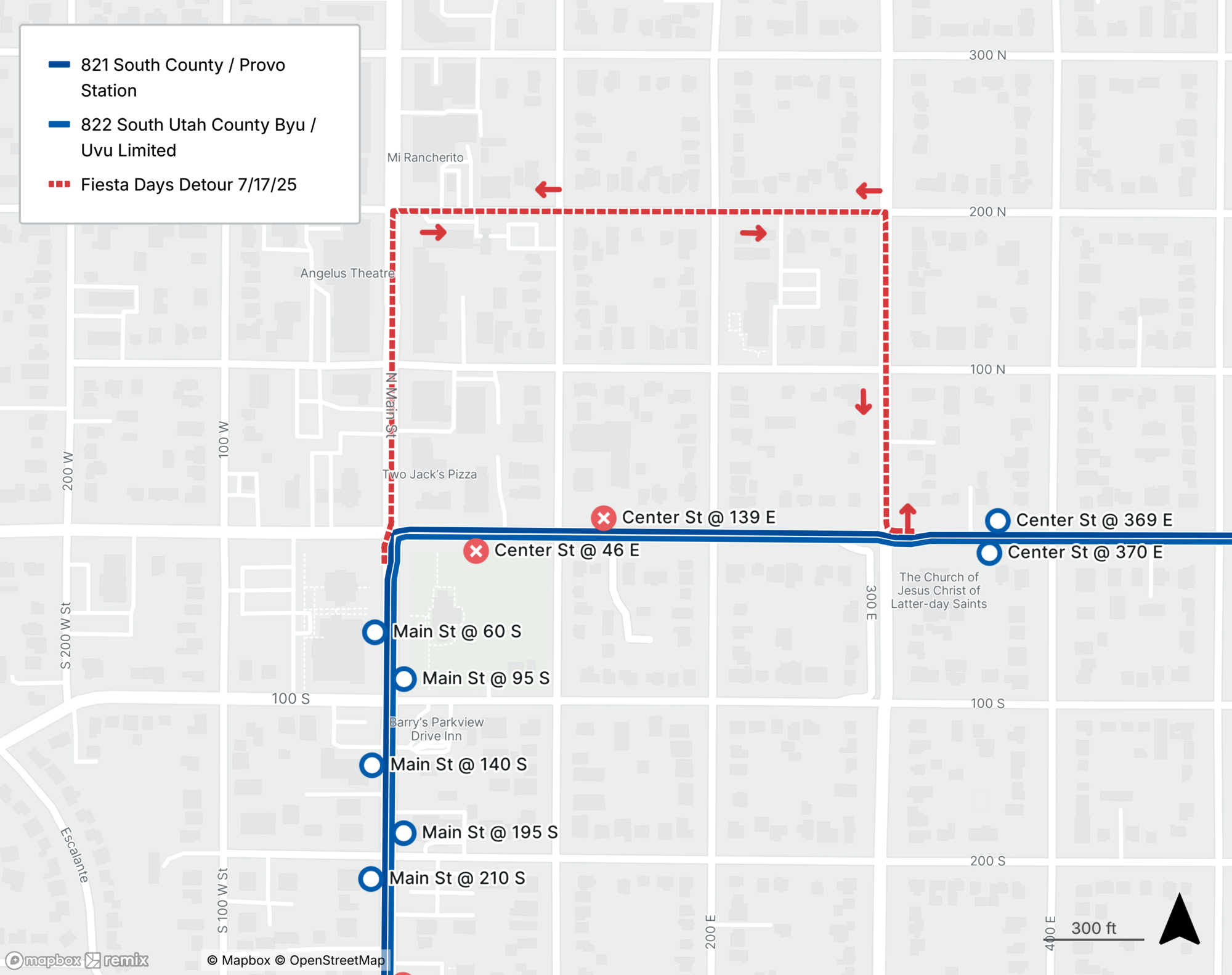 Route 821/822 Detour Map July 17th, 2025