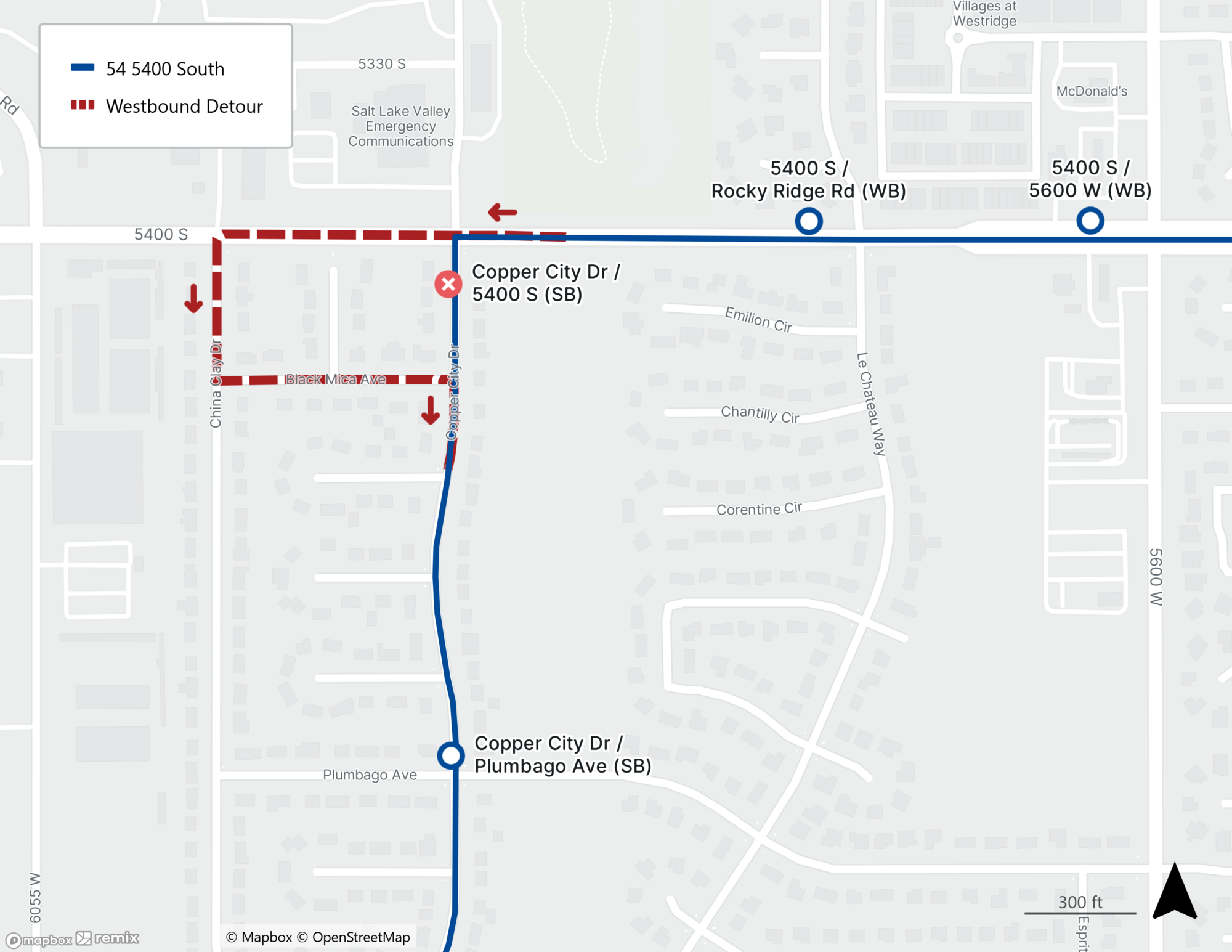 Route 54 westbound Detour