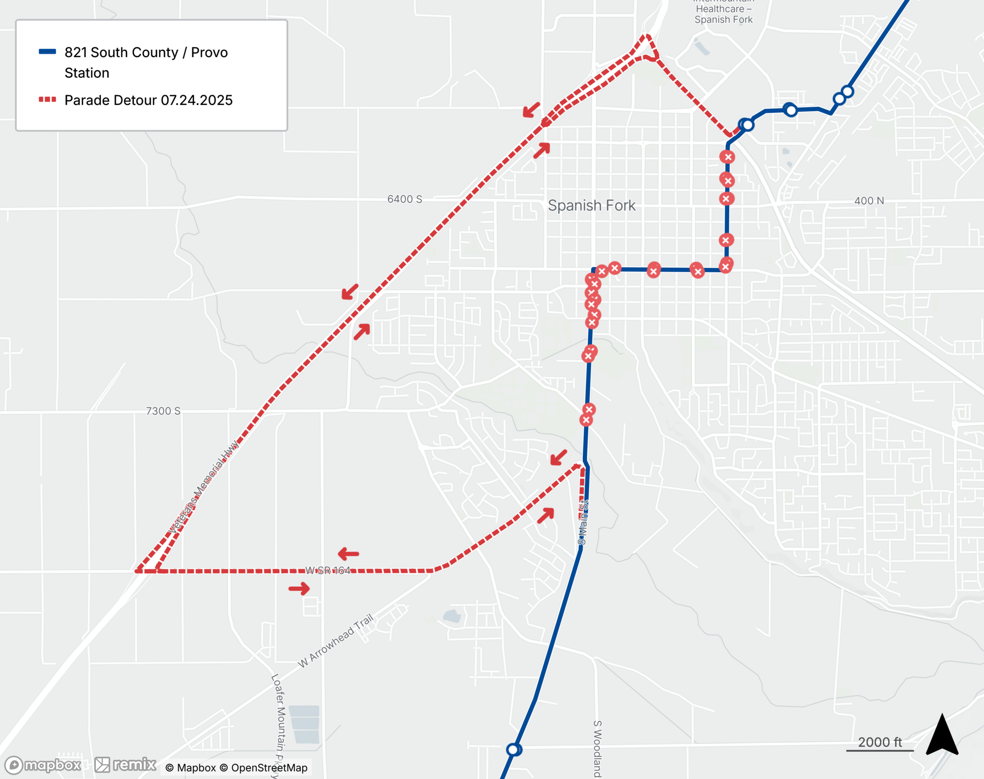 Route 821 Parade Detour Map