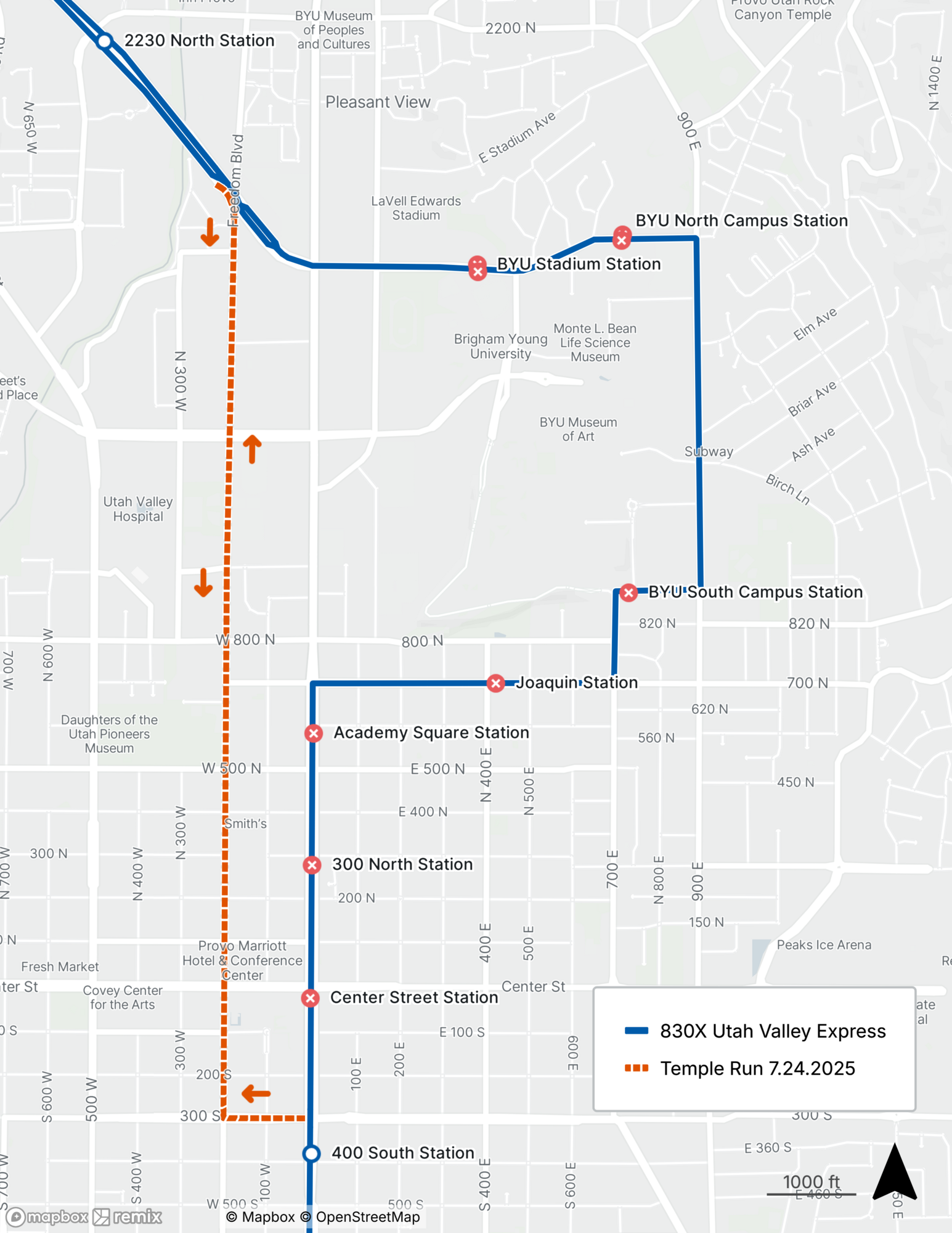 UVX Detour Map July 24th, 2025
