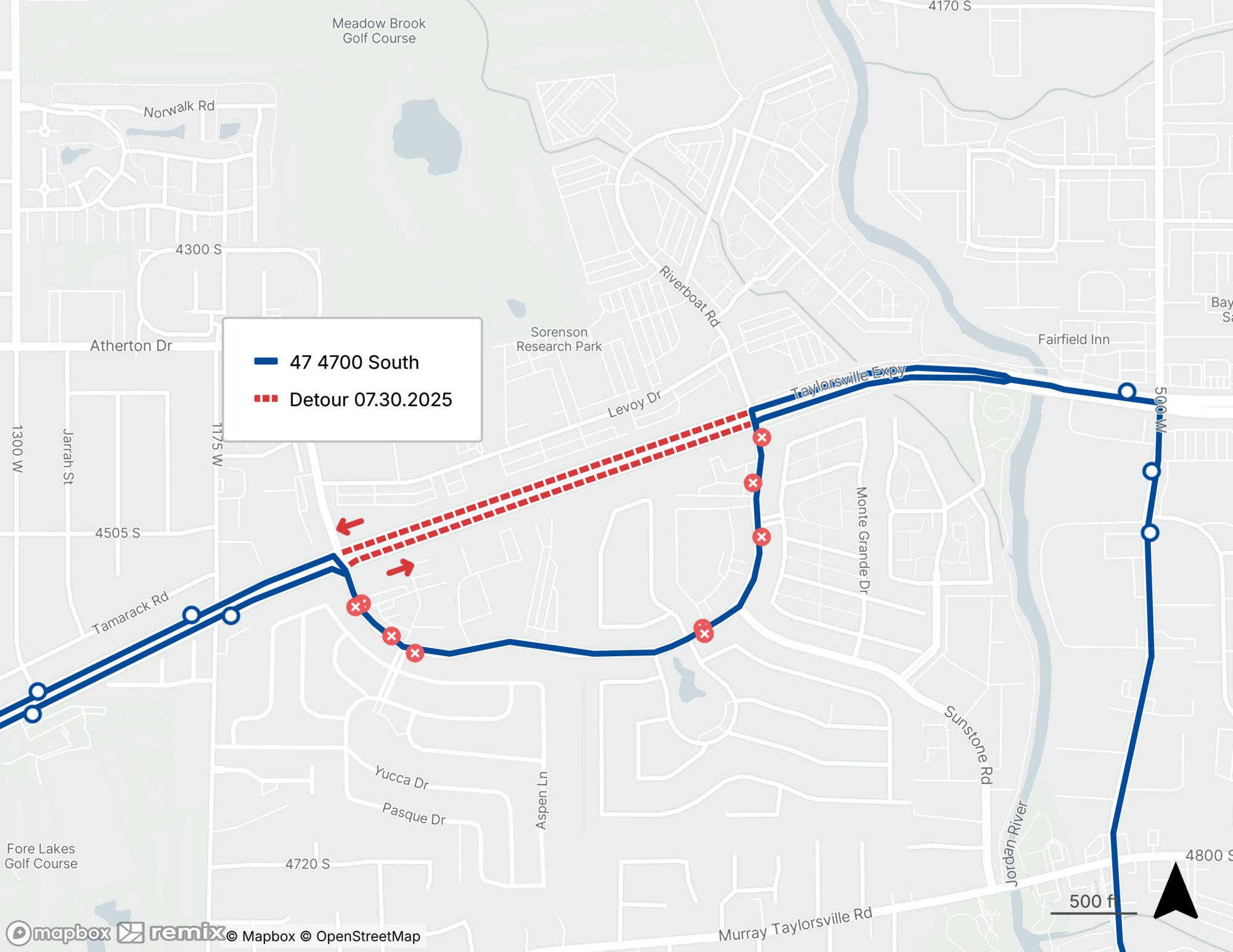 Route 47 Detour Map 07/30/2025