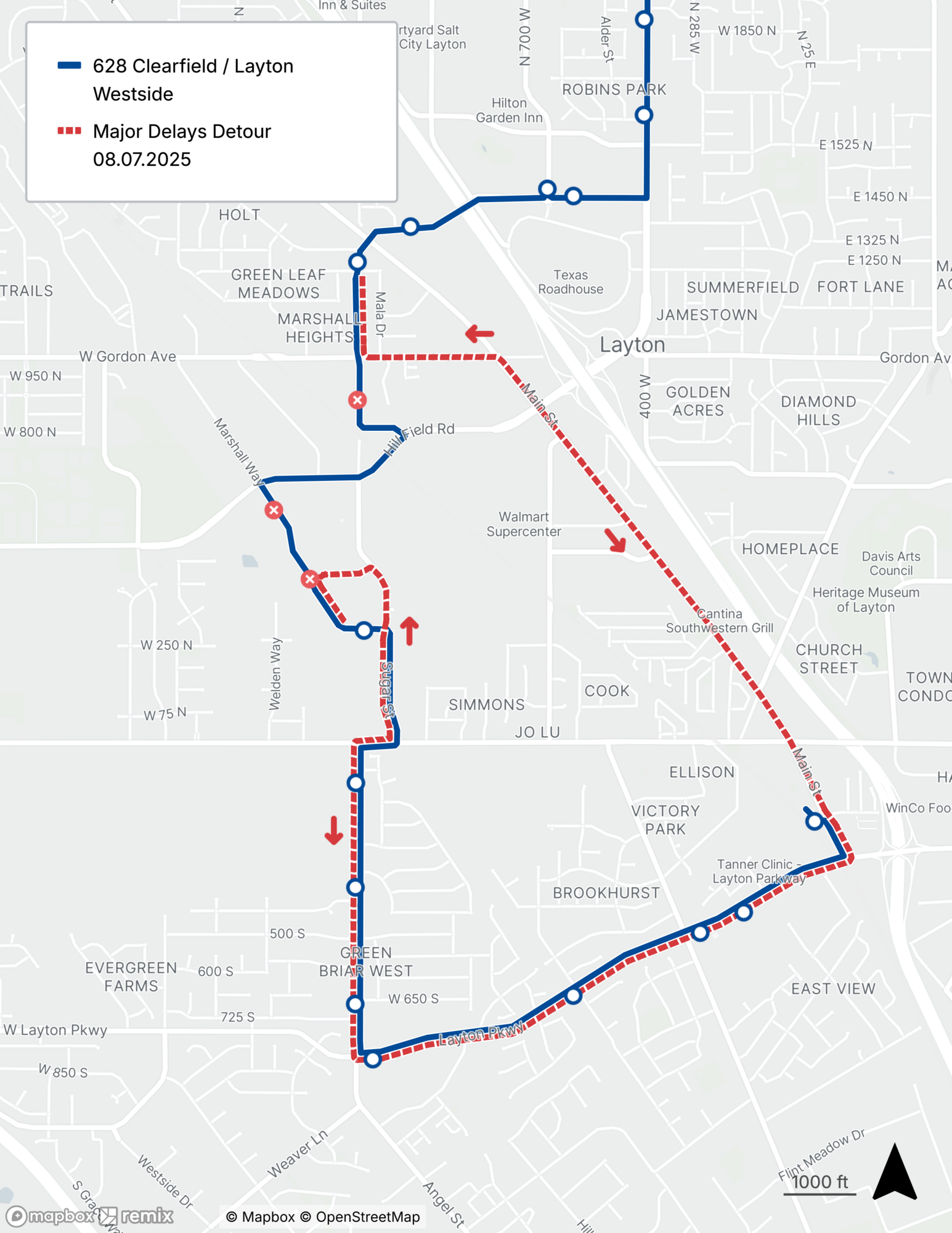 Route 628 Detour Map 8/7/25