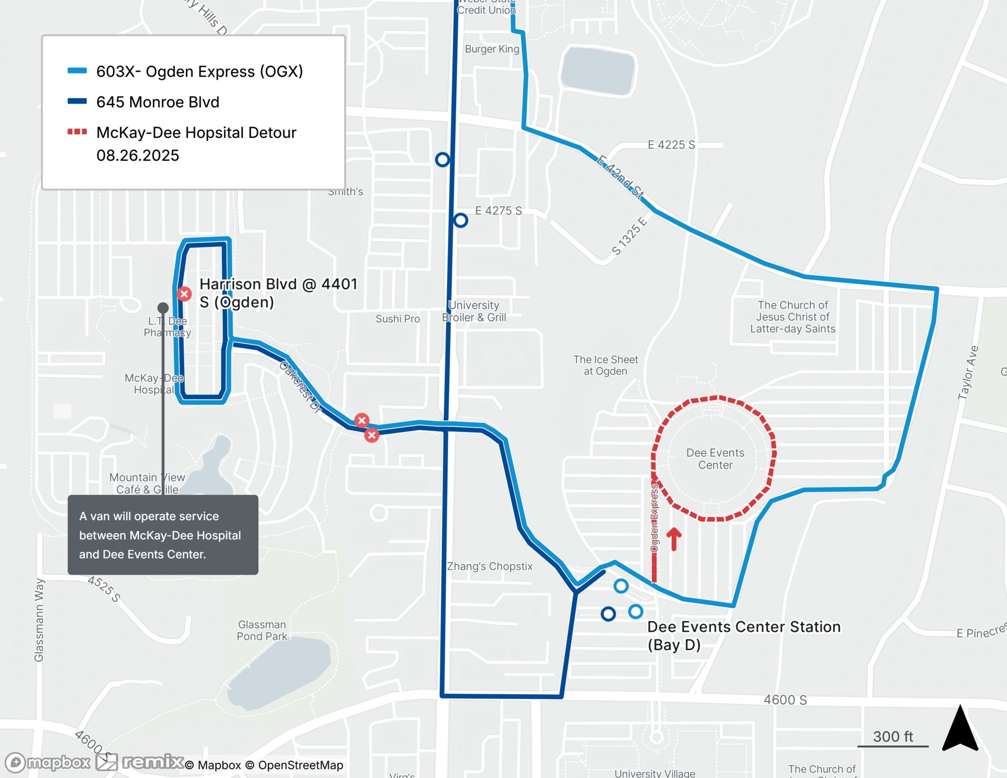 Route 645 and OGX Detour Map 8/26/25
