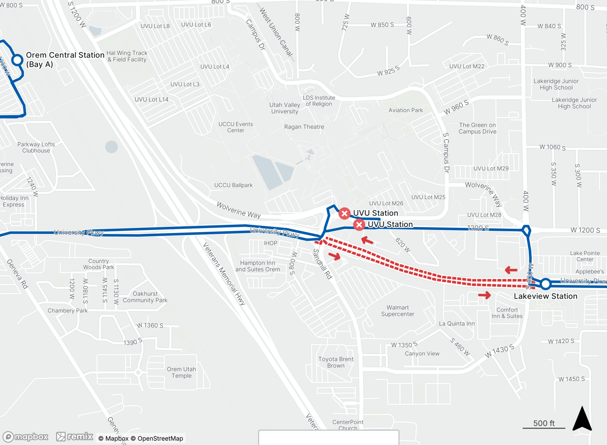 Route UVX Detour Map