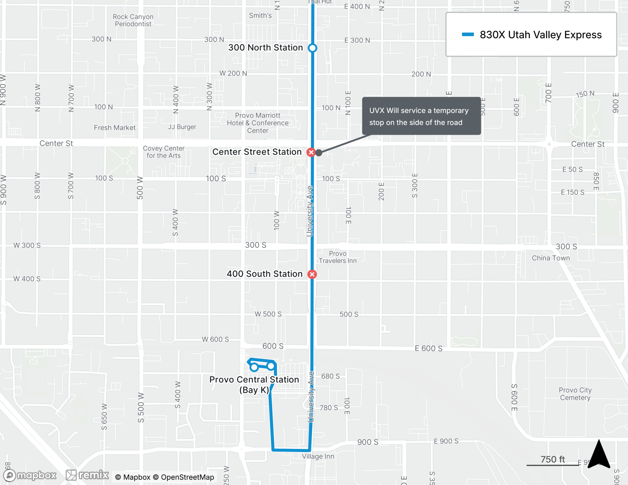 Route UVX Detour Map