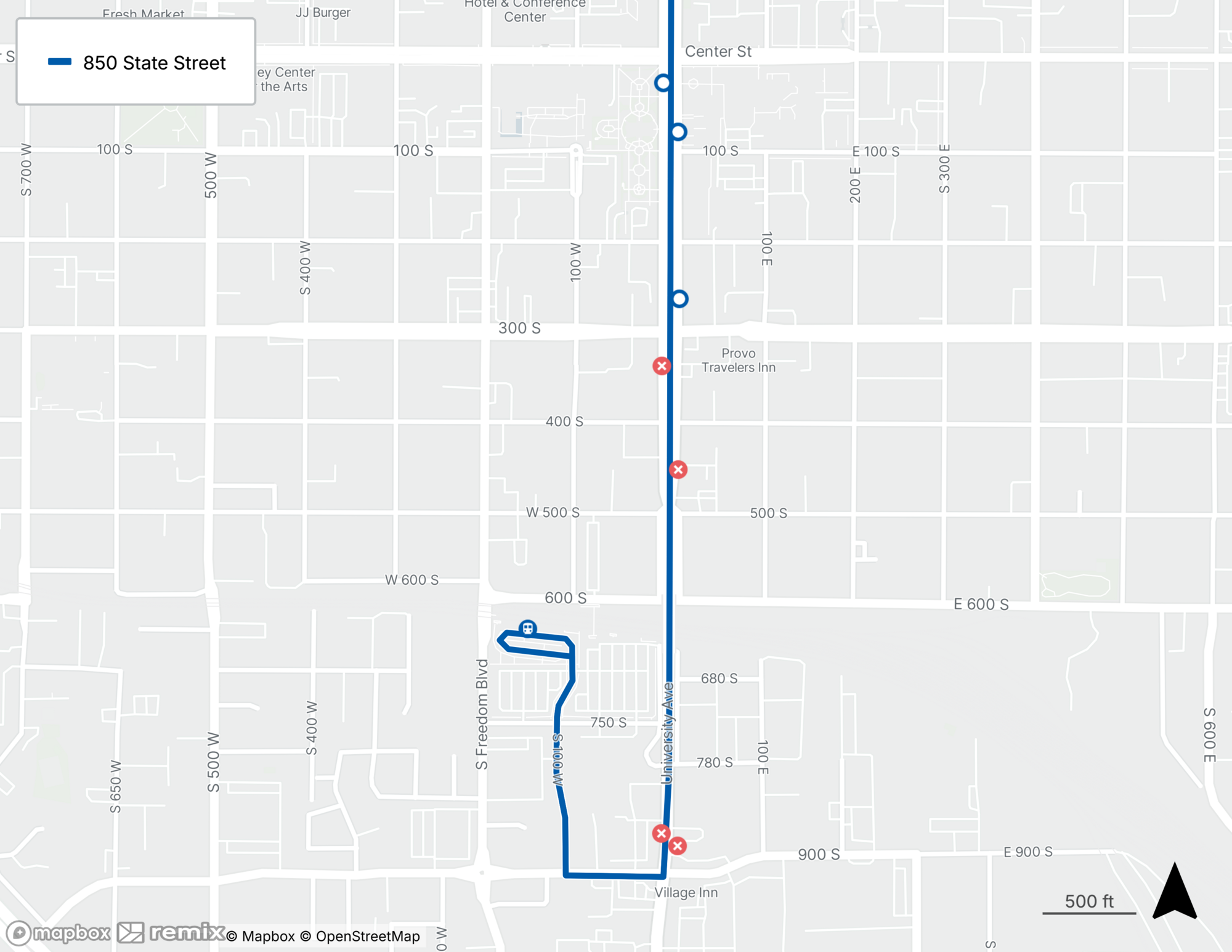 Route 850 Stop Closure Map