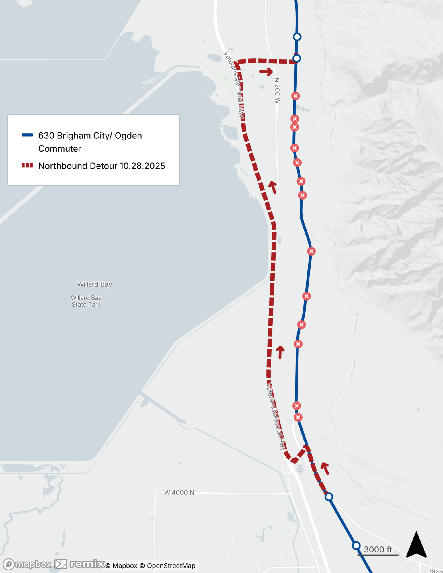 Route 630 Detour Map 10/28/2025