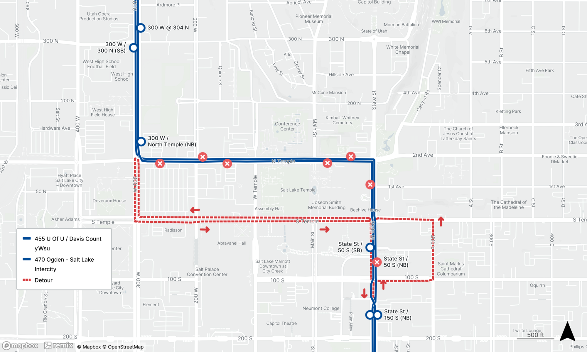 Route 455 and 470 Detour Map
