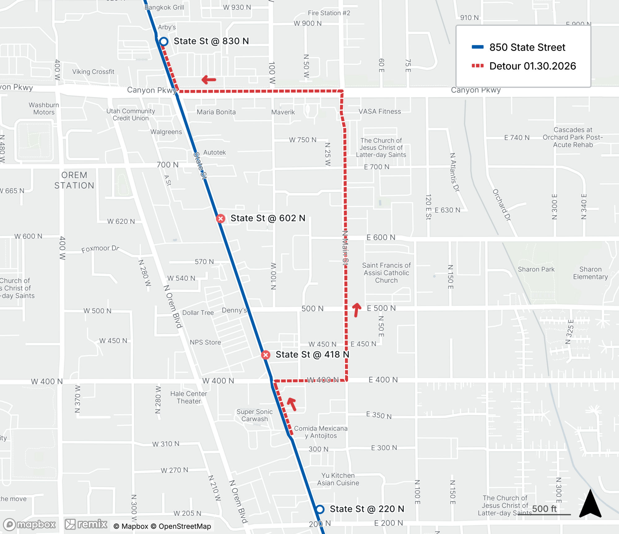 Route 850 Detour Map