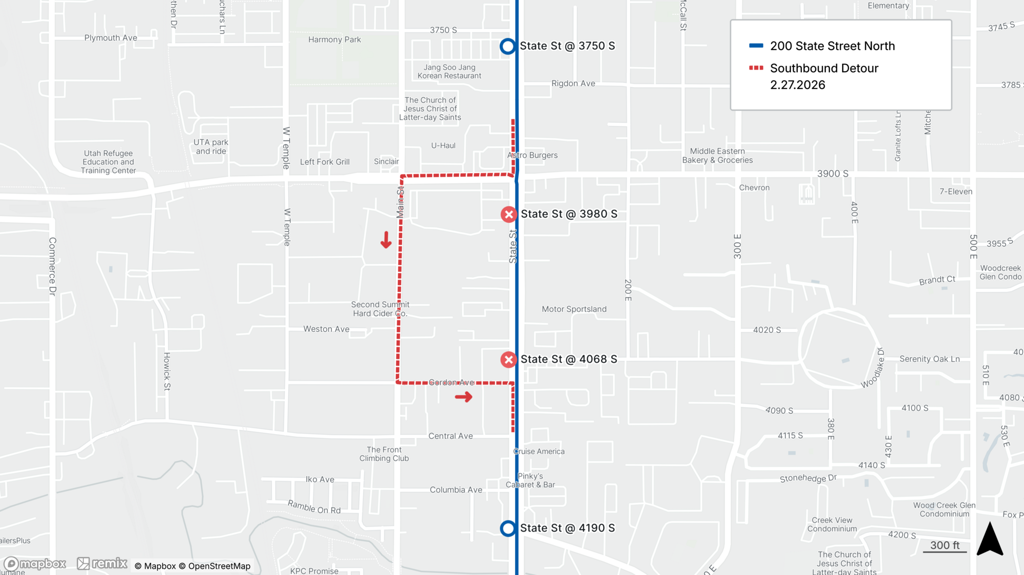 Route 200 Southbound Detour Map