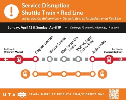 TRAX Red Line Shuttle Train Map 4/12/26