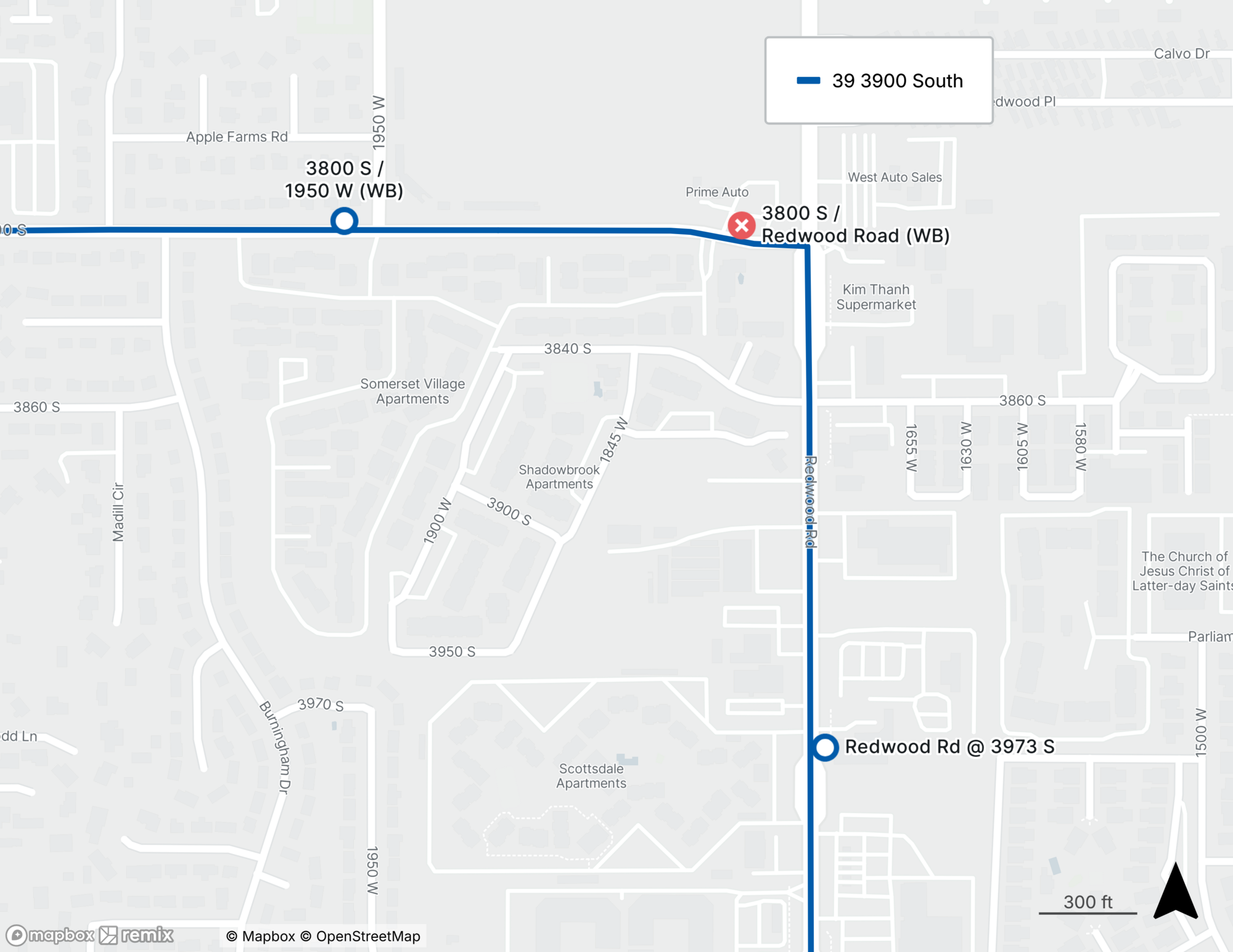 Route 39 Stop Closure Map 5/5/26