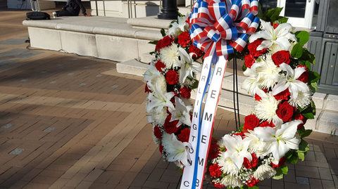 wreath in commemoration of 9/11 in arlington