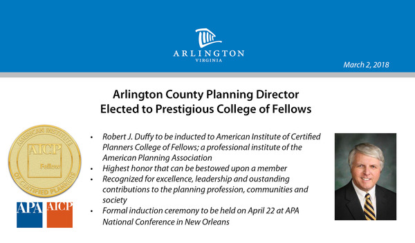 Arlington County Planning Director Elected to Prestigious College of Fellows