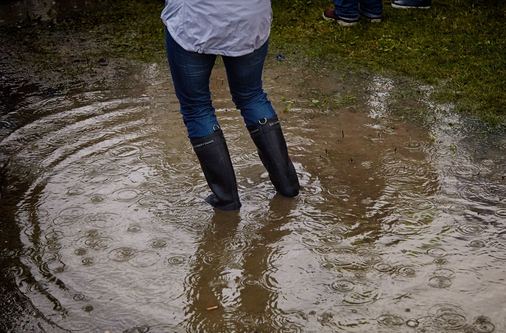 girl in boots in puddle