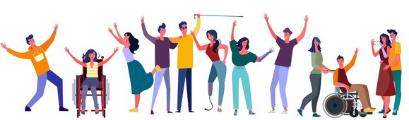 Diverse group of 12 people with and without disabilities.   