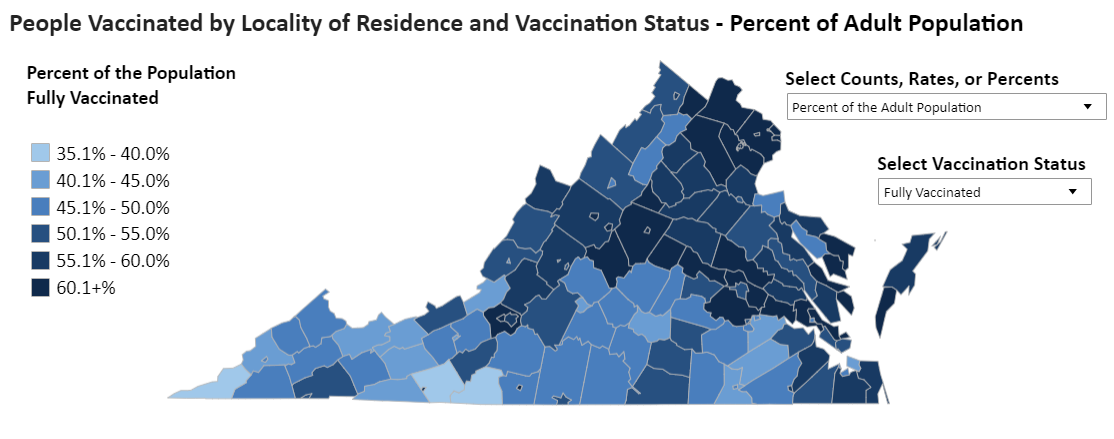 map of virginia showing covid vaccine rates