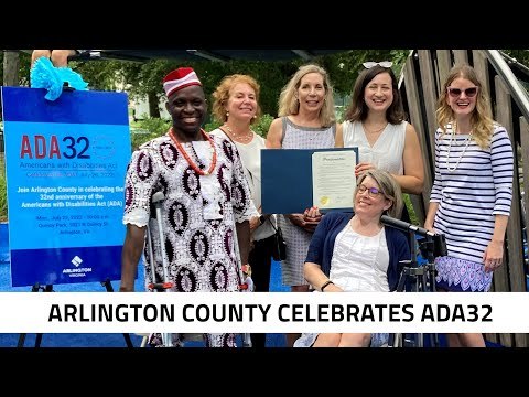 Arlington County officials and key stakeholders from disability community organizations celebrate the ADA at Quincy Park.