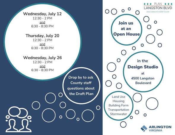 Schedule of planned design studio open houses for Plan Langston Blvd.