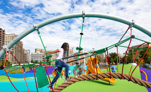 parks and rec child on bridge