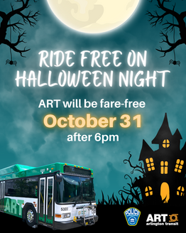 Halloween background with ART bus for Free rides after 6PM