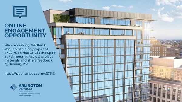 A 22-story building with many windows appears in the midst of other buildings.