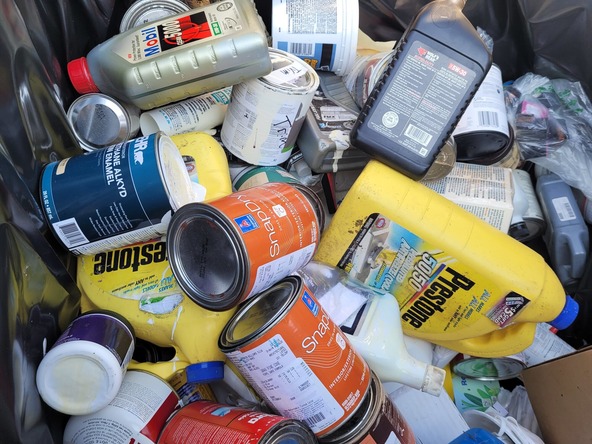 Household hazardous materials in a large box