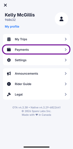 Stripe payment screenshot for spare app