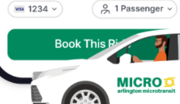 Image of cartoon MICRO vehicle in front of mobile phone ordering a ride