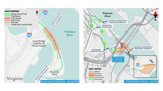 Long Bridge Project - Spring 2026 detours maps