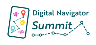 Graphic reading “Digital Navigator Summit” with a smartphone icon, location and Wi‑Fi symbols, and a dotted line suggesting progress.