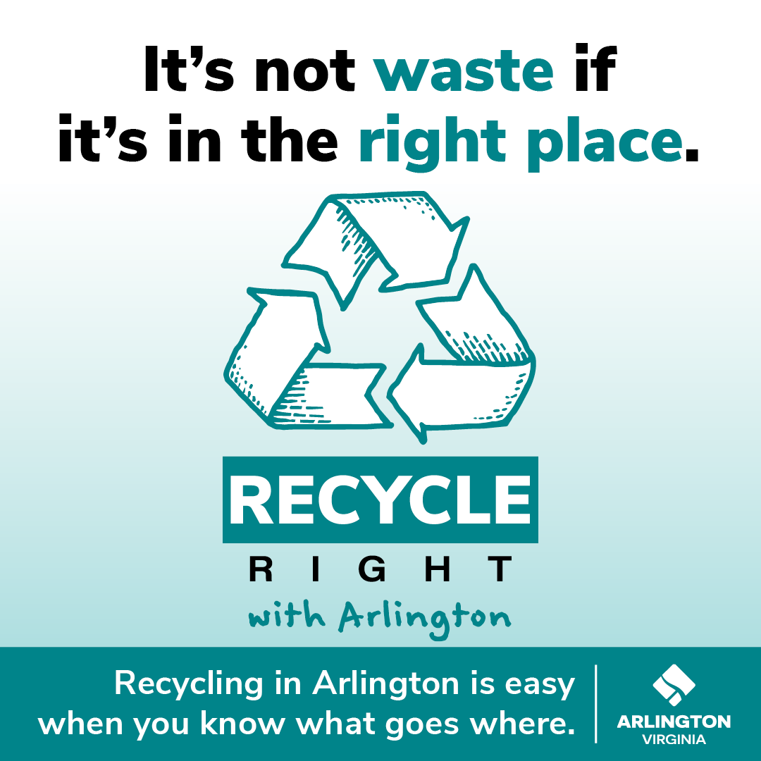 Image showing the Recycle Right with Arlington initiative visual to encourage proper recycling practices in the County.