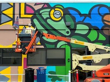 MasPaz painting the mural at 3700 S. Four Mile Run Drive.