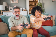 Two people playing video games.