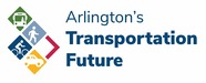 Small icons show a bus, a pedestrian, a cyclist, and a car next to the phrase “Arlington’s Transportation Future.”