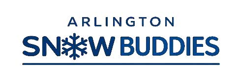 Arlington Snow Buddies logo with blue text and a snowflake icon.