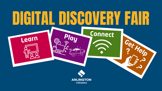 Graphics show people listening to someone speak, technological devices, and a WiFi symbol.