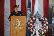 Chief Penn gives remarks at the 9/11 Remembrance Ceremony at Station 5. 