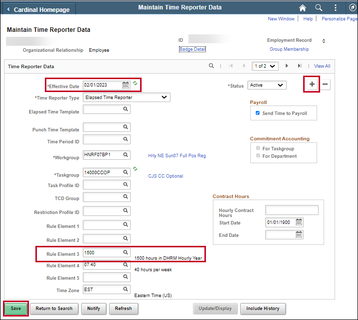 Maintain Time Reporter Data: Adjusting ACA Limit