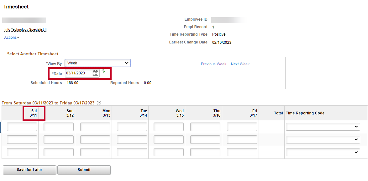 Timesheet with FLSA Start Date