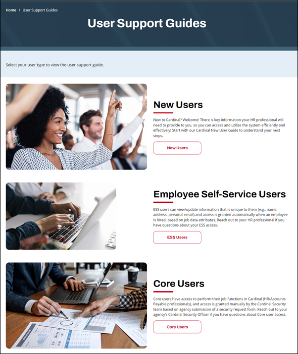 Cardinal HCM User Support Guides Webpage