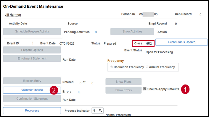 Screenshot of On-Demand Event Maintenance Page displaying new HR2 class code