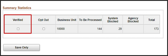 "Summary Statistics" webpage displaying "Verified" checkbox