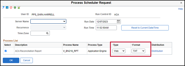 Process Scheduler Request window